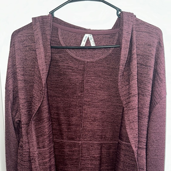 Burgundy colored Mudd Brand Heathered Cardigan with Relaxed Fit - Picture 3 of 9